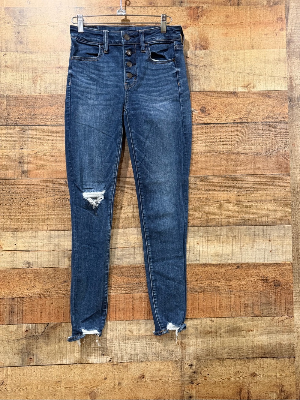 American Eagle Dark Blue High-Rise Button-Fly Crop Jeggings Size 4